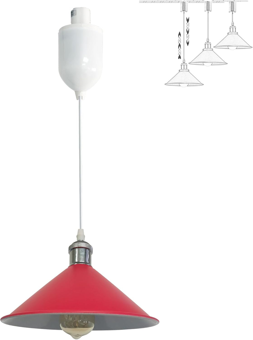 Adjustable Height H Track Mount Pendant Light Industrial Style Black Metal Instant on Auto Retract Track Mount Pendant Light Decorate for Kitchen Island Customizable (No bulbs & Track System)