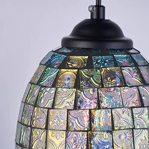 Track Light Pendants H-Type Glass 3.2 ft Bohemia Style Lampshade Mini Black Mosaic Halo Track Light Instant Pendant Lights Decorate for Kitchen Island Restaurant Customizable