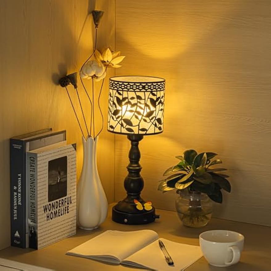 Kiven Cordless Table Lamp,Dimmable Rustic Farmhouse Bedside Desk Lamps with Metal Lampshade,2700K Warm White, Rechargeable Nightstand Lamp for Office Home Decor Bedside DZ0475