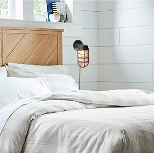 Vintage style, plug-in wall lamp with cage design. Waterproof exterior lighting fixture for bedroom, living room, etc.