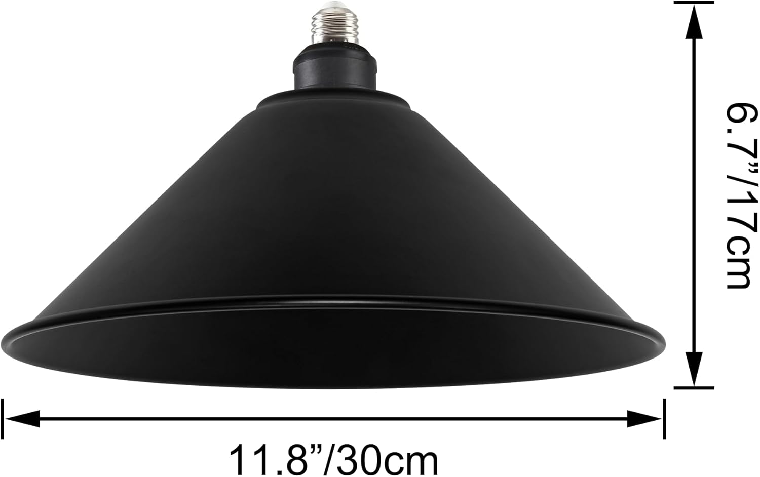 Kiven 11.8" Matte Black Industrial Farmhouse Metal Lamp Shade with a E26 Light Socket Extender Replacement, Iron Cover, DIY Cone Shape Decorative for Renter Hallway Ceiling Pendants Wall Sconce