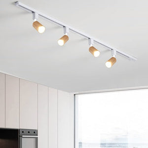 Adjustable track head lights with wood grain finish, 8W LED accent lighting, perfect for kitchen, galleries, and studios