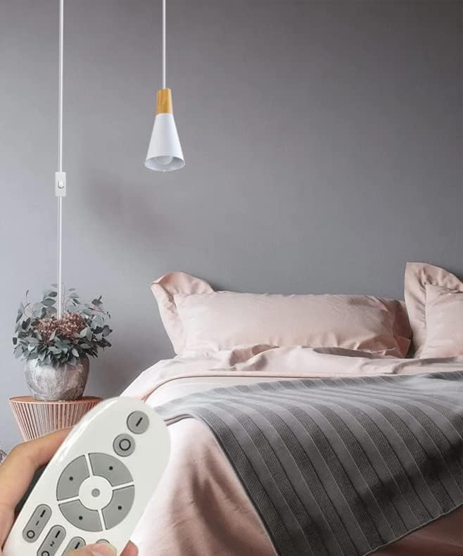Kiven Plug-in Pendant Light with Remote Control, LED Stepless Dimming Color Changing Hanging Light with 15ft On/Off Switch Cord E26 Macaron Color Shade,for Dining Room, Bulb Included - 1P