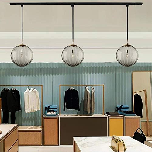 Kiven H-Type Track Light with 3.2ft Black Cord Nordic Creative Style Grey Glass Lampshade E26 Lamp Socket Track Pendant Light for Bedroom Living Room Loft Cafe Room (Bulb and Track Rail Not Included)