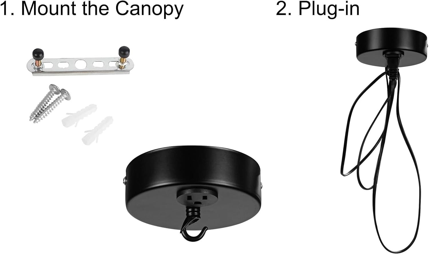 Kiven Light Canopy Kit with an Outlet,2 Pack Black Canopy Kit with Convenience Outlet, 10 lb Max,Replacement Cover Plate with Mounting Hardware for Chandelier, Pendant Light DIY Projects