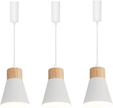 Load image into Gallery viewer, Adjusted Cable Track Lamp Wood Base Metal White Shade Modern Kitchen Pendant Lighting