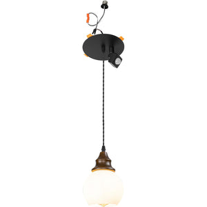 1 Pcs Recessed Retrofit Pendant Conversion Kit E26 Power Connector 3.2 Ft Adjusted Cord E26 Walnut Base White Glass Ball Shade Motion-Activated Hanging Light Vintage Decor