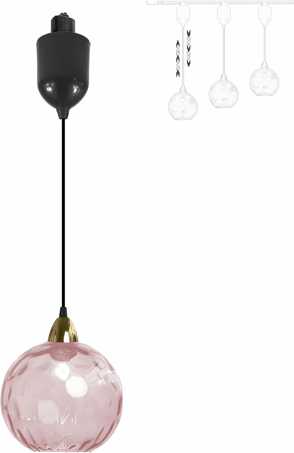 Adjustable Height Juno Track Lighting Pendants, 4 ft Cord, J-Type Dimmable Vintage Metal E26 Socket Chandeliers Orange Hammered Glass Globe for Bar 3 Lights Kitchen Ceiling