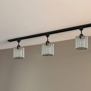 Kiven 3-Light Track Pendant, crystal glass shades, black finish. Perfect for kitchen island, dining room.
