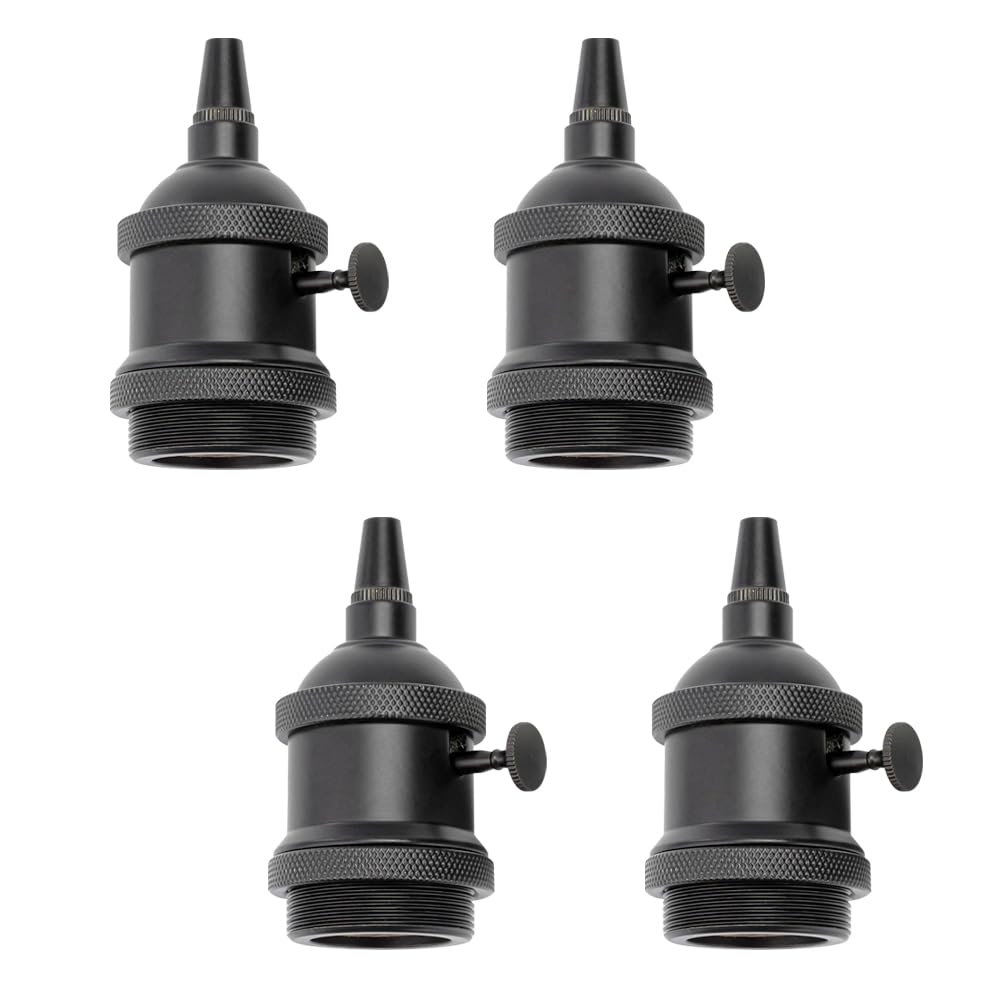 Kiven4Pcs Vintage Industrial E26 Lamp Socket with Rotated Switch Edison Retro Mini Lamp Holder for Decorative DIY Lighting Black Color