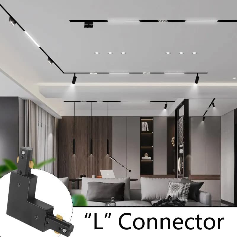 Black Halo System track lighting L connector, for flexible track light layouts in homes and businesses.