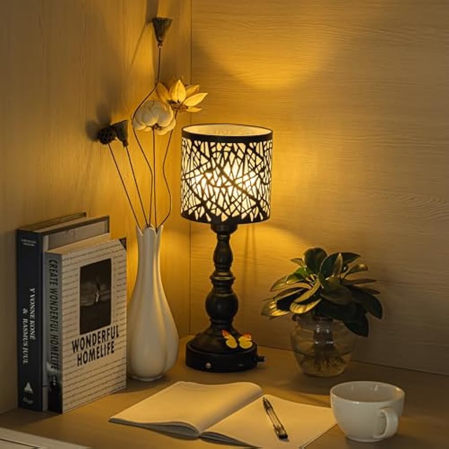 Kiven Cordless Table Lamp,Dimmable Rustic Farmhouse Bedside Desk Lamps with Metal Lampshade,2700K Warm White, Rechargeable Nightstand Lamp for Office Home Decor Bedside DZ0478