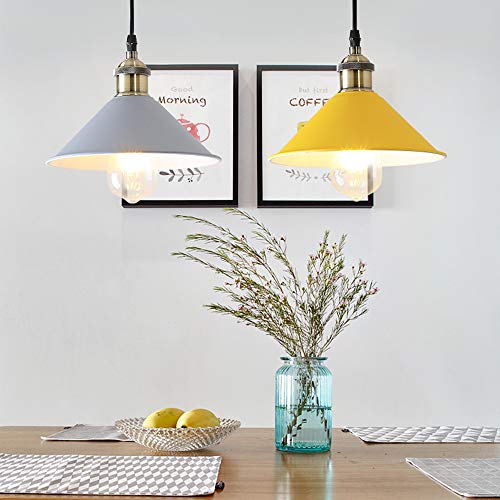 4-Pack 8.7"DIY Industrial Vintage Metal Bulb Guard Iron Cone Hanging Ceiling Pendant Light Holder Decorative Lamp Shade,Macaron Grey