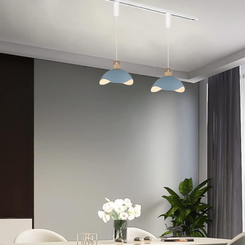Kiven H-Type Track Lighting, Modern Halo Track Pendant Light with Blue Iron Shade, Adjustable Length Track Light Pedant for Bedroom Kitchen Home Lighting, 1-Light