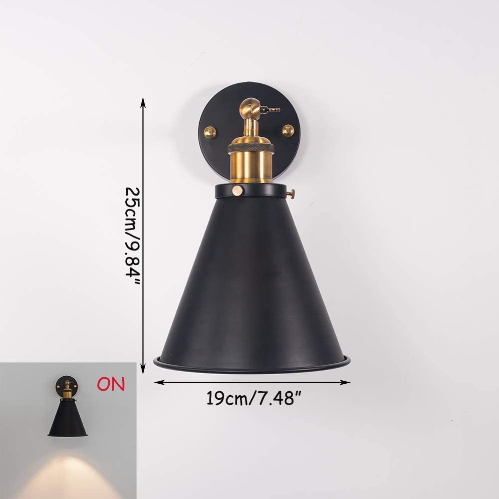Vintage black wall sconce with brass accents, Wireless LED, dimmable, adjustable arm, industrial design.