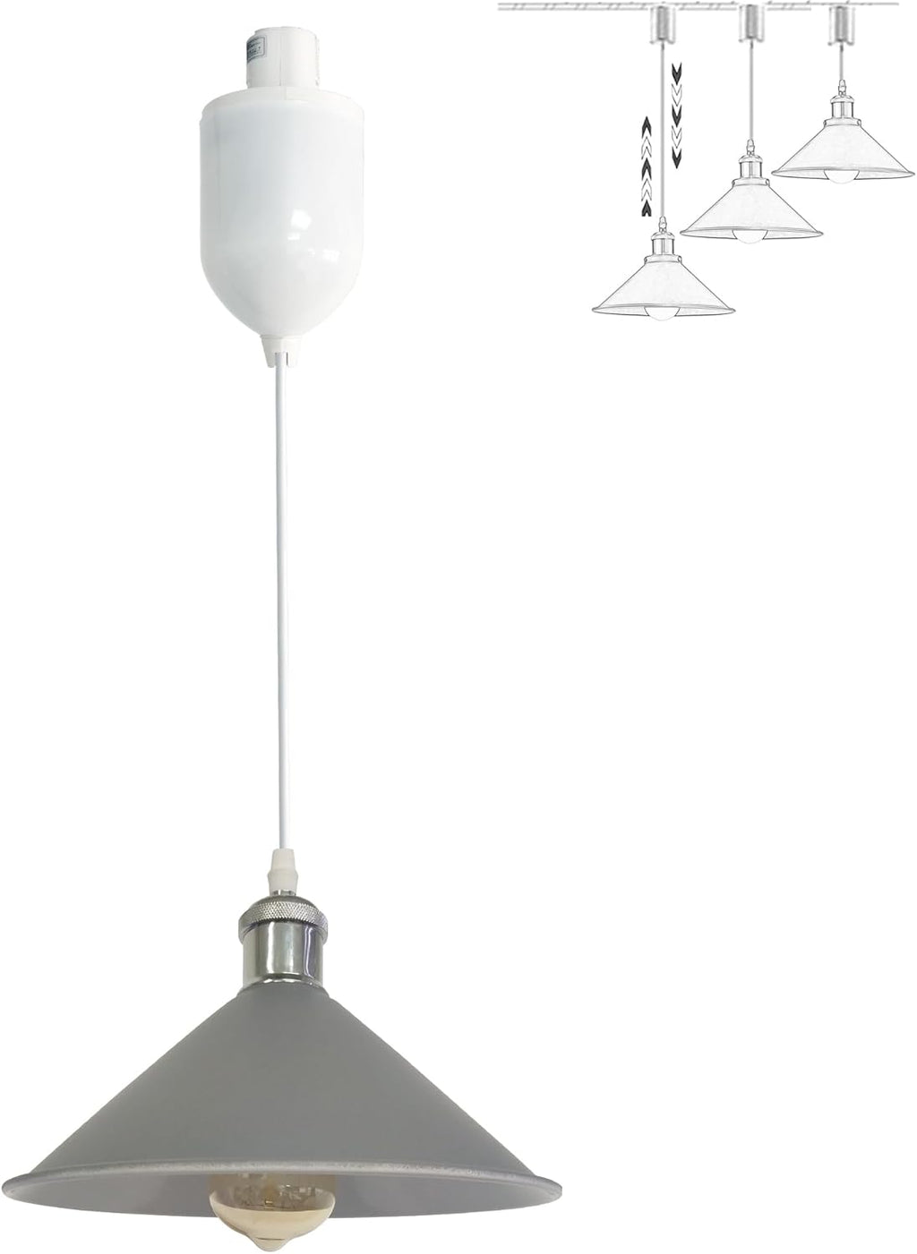 Adjustable Height H Track Mount Pendant Light Industrial Style Black Metal Instant on Auto Retract Track Mount Pendant Light Decorate for Kitchen Island Customizable (No bulbs & Track System)