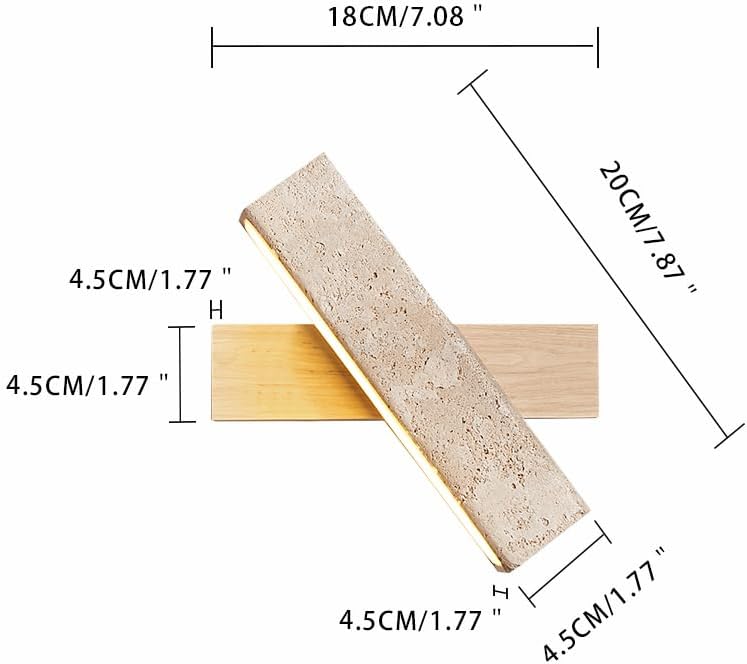 Kiven Rectangular Swivel Wall Sconce - Stone & Walnut 5.9ft Plug Cord 3000K Warm Lighting Vintage Lamp for Kitchen & Entryway