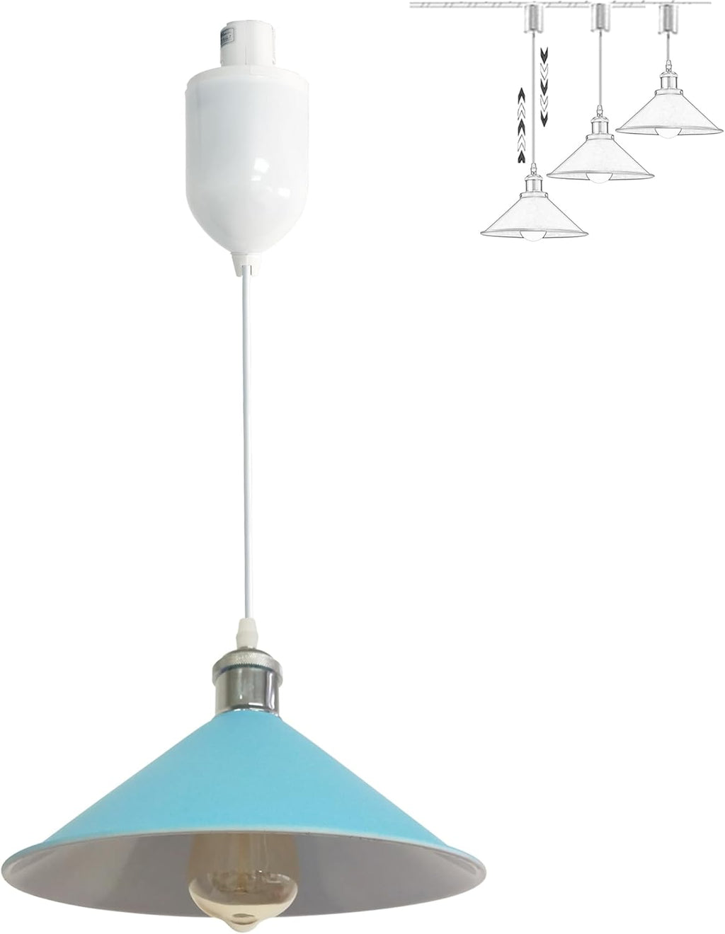Adjustable Height H Track Mount Pendant Light Industrial Style Black Metal Instant on Auto Retract Track Mount Pendant Light Decorate for Kitchen Island Customizable (No bulbs & Track System)