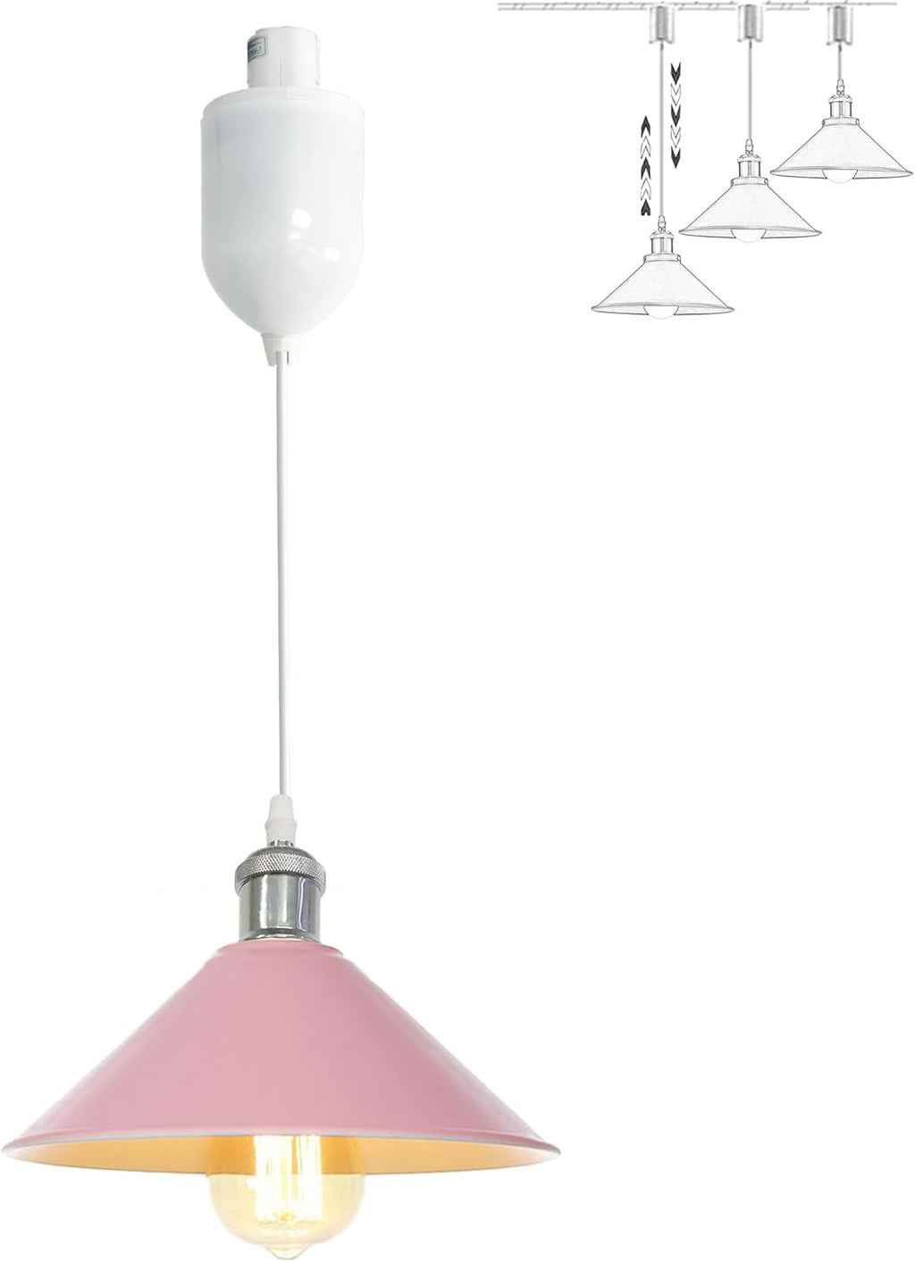 Adjustable Height H Track Mount Pendant Light Industrial Style Black Metal Instant on Auto Retract Track Mount Pendant Light Decorate for Kitchen Island Customizable (No bulbs & Track System)