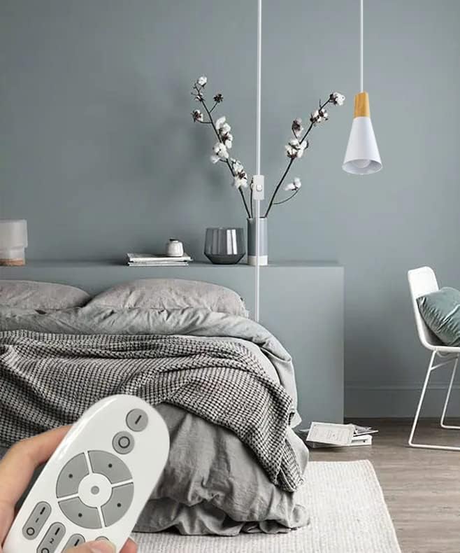 Kiven Plug-in Pendant Light with Remote Control, LED Stepless Dimming Color Changing Hanging Light with 15ft On/Off Switch Cord E26 Macaron Color Shade,for Dining Room, Bulb Included - 1P