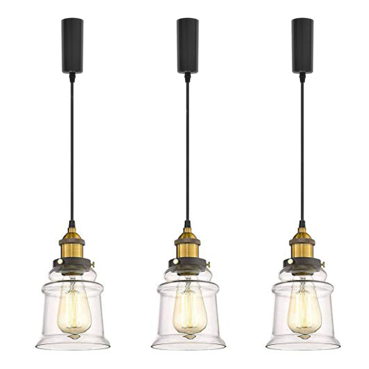 Kiven H/J/L Track Fixtures, Vintage Industrial Pendant Light w/ 5.12" Glass Shade, Dimmable