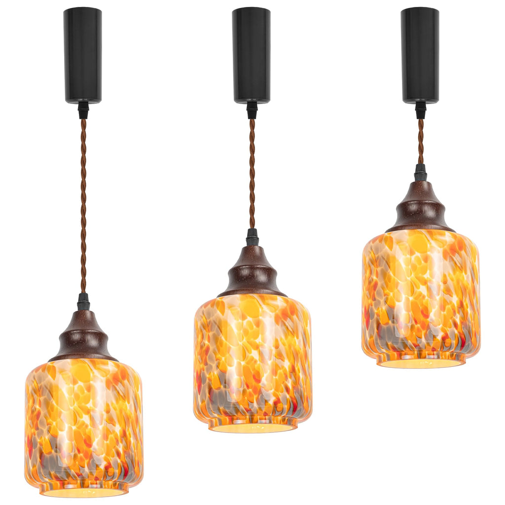 Kiven H-Type Track Lighting Pendants,3-Light Modern h Track Pendant Lights with Orange Glass Globe,Decorative Track Lighting Fixture Adjustable Cord Length for Kitchen Restaurant TBB010
