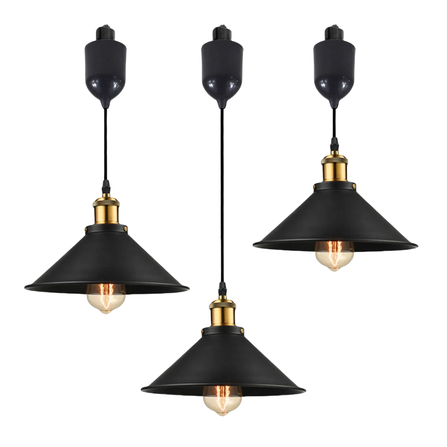 Adjustable Height H Track Mount Pendant Light Industrial Style Black Metal Instant on Auto Retract Track Mount Pendant Light Decorate for Kitchen Island Customizable (No bulbs & Track System)