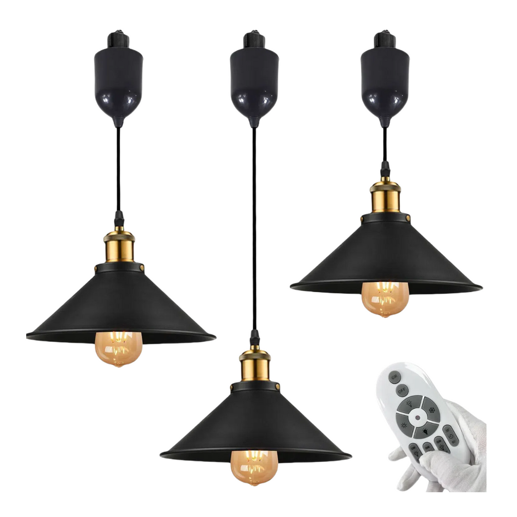 Dimmable H-Track Mount Pendant Light Adjustable Height Industrial Style Black Metal Instant on Auto Retract Track Mount Pendant Light Decorate for Kitchen Island Customizable (No bulbs & Track System)
