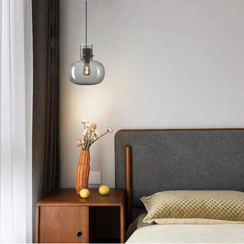 Kiven Pendant Light Equipped with Dimmable Lighting Wire（177.16 inches）,E26 1-Light Modern Simple Creative Glass Scandinavia Chandelier for Hotel Bar Restaurant-Smoky Grey(Bulb Not Included)