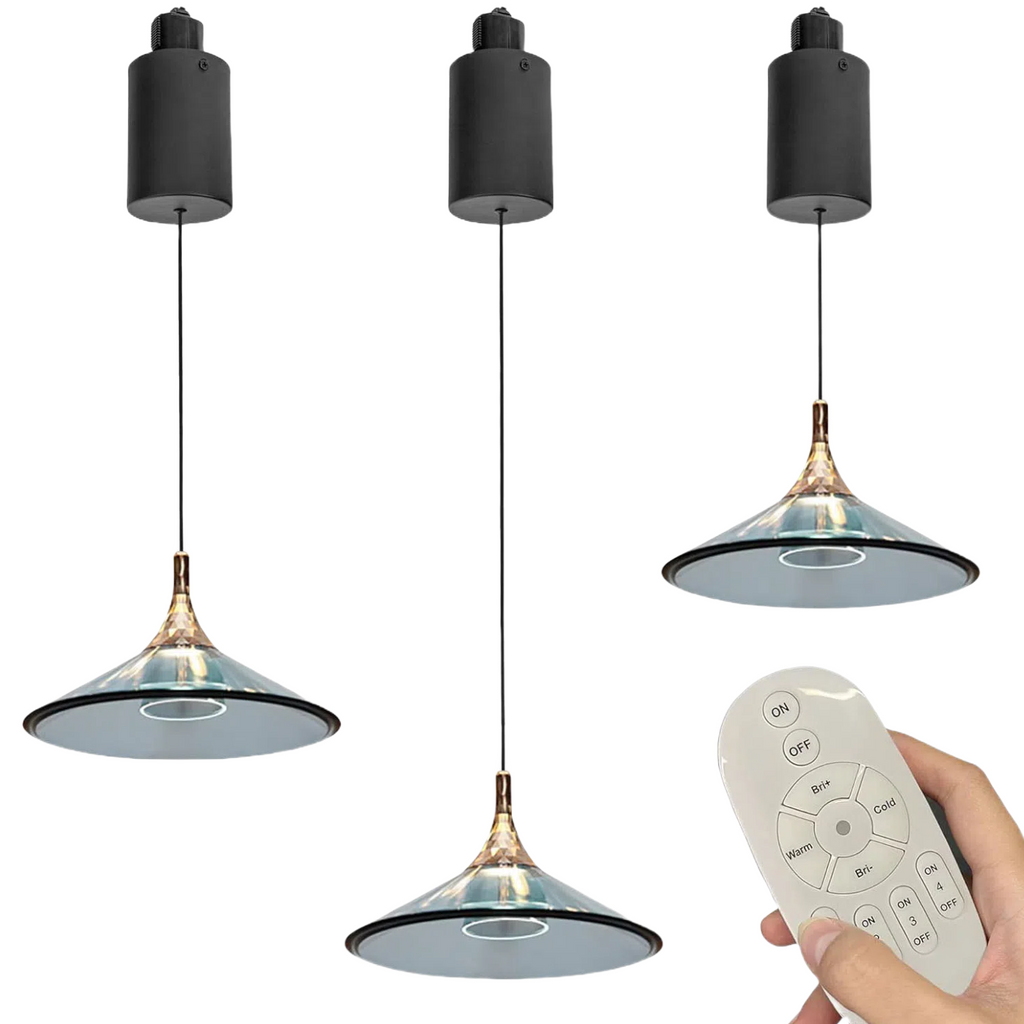 Adjustable Height Track Pendant Lightings H-Type Retractable Lift Light by Remote Control with Stepless Dimming - Indoor Island Light - Acrylic Cover, Sky Blue
