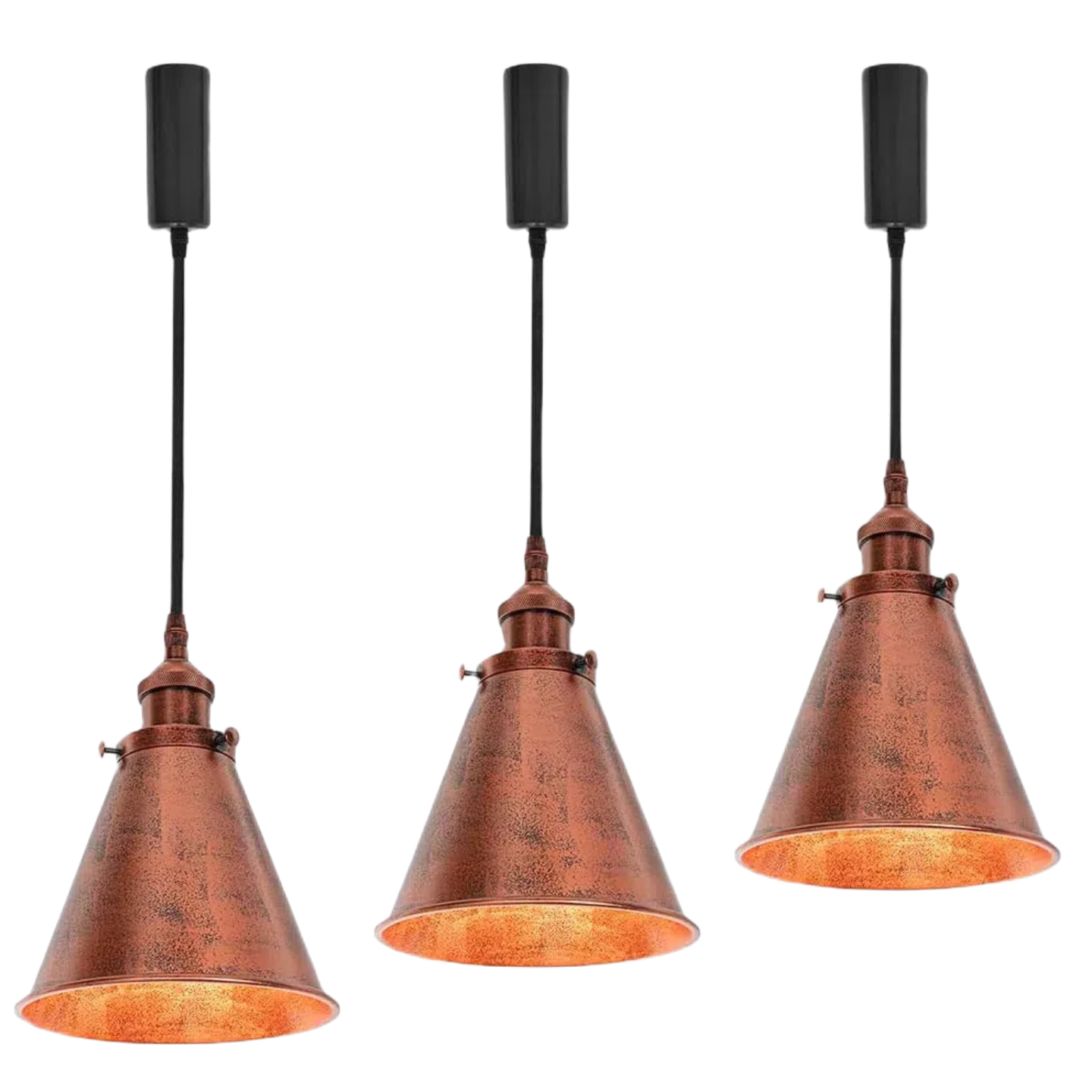 Adjusted Cable Track Lamp, rust metal cone shade vintage pendant lighting for home and kitchen.