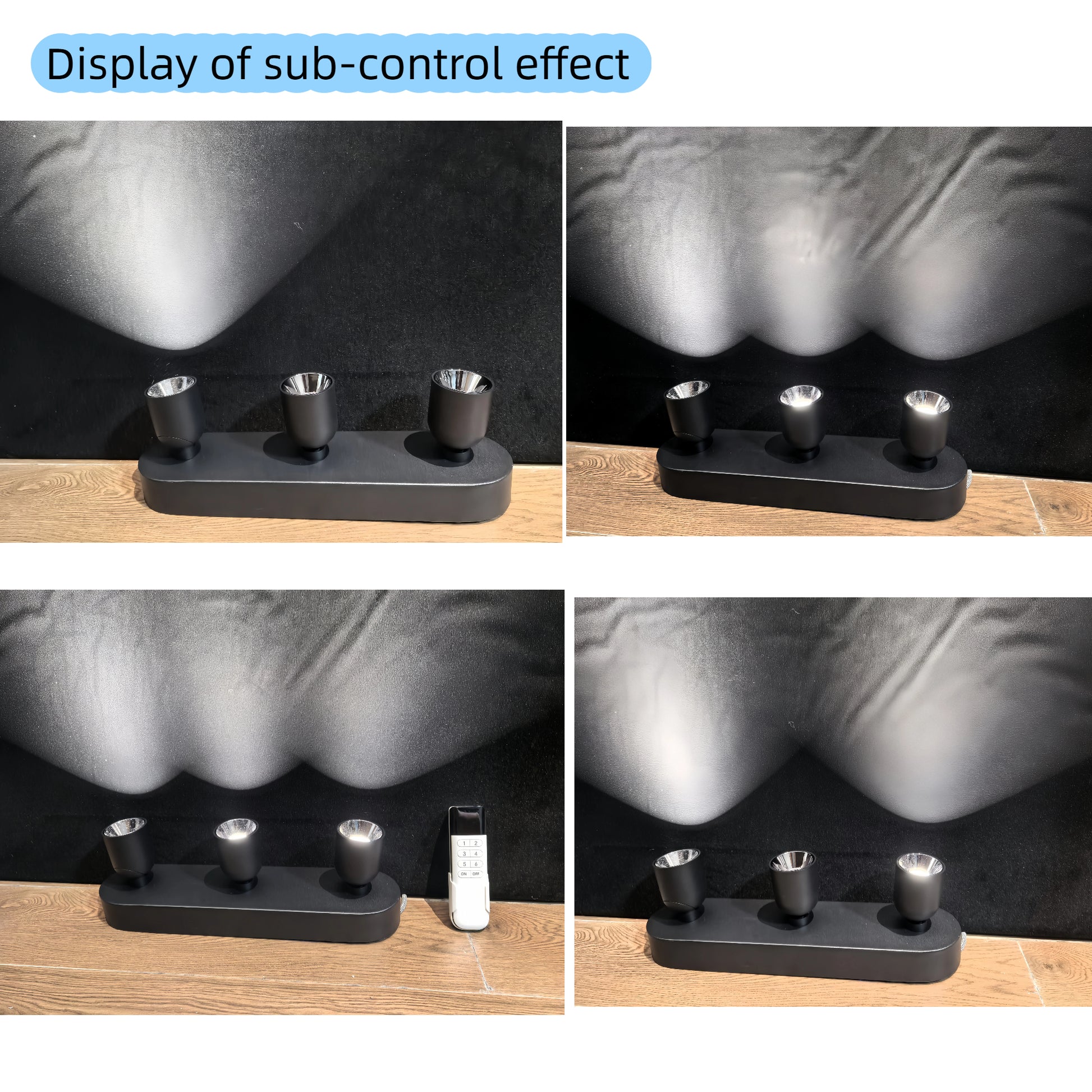 Kiven black plug-in track lamp showcasing sub-control with remote. Modern, rotatable heads for flexible lighting control.