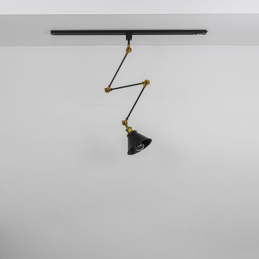 Black and gold bronze adjustable track lamp. Vintage design, flexible arm for directional lighting, E26 bulb.