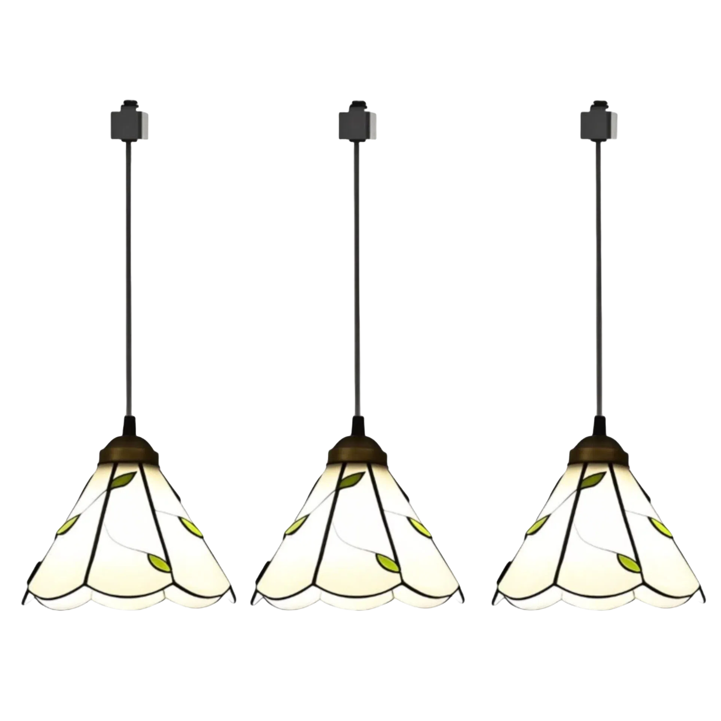 Tiffany retro pendant light with white and green leaf lampshade, vintage style for track lighting.