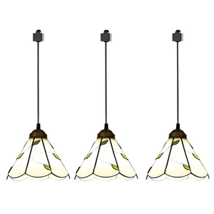Tiffany retro pendant light with white and green leaf lampshade, vintage style for track lighting.
