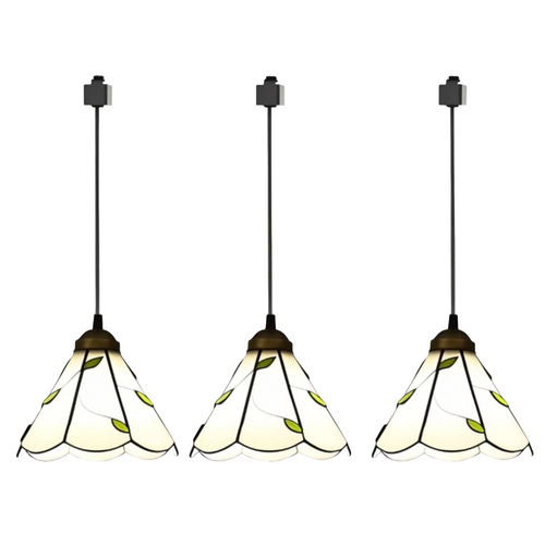 Tiffany retro pendant light with white and green leaf lampshade, vintage style for track lighting.