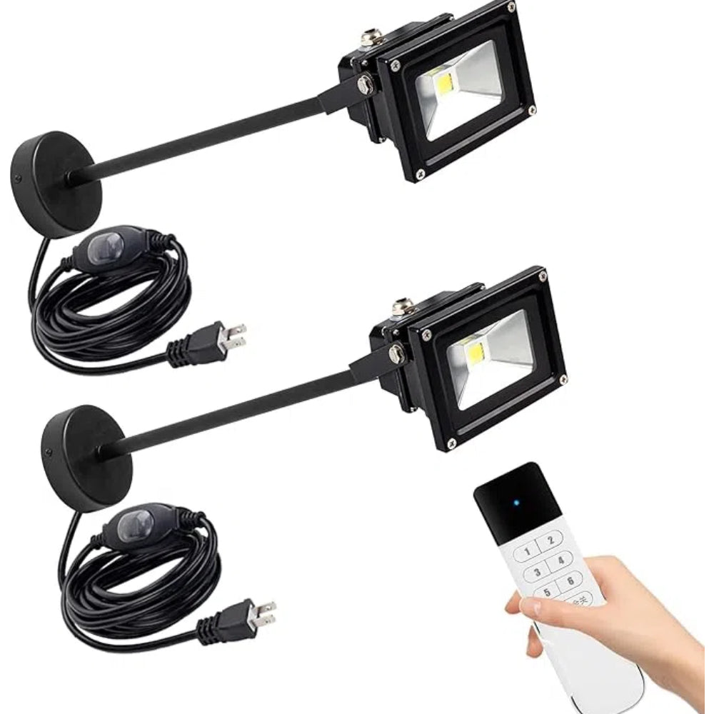 Kiven Long Range Remote Square Wash Wall Lights Include Bracket Shop Signs Billboards 10W 3000K 960 Lumens 9.84ft Plug-in Cord No Wiring Need for Yard, Patio, Garden, Garage Exterior Walls