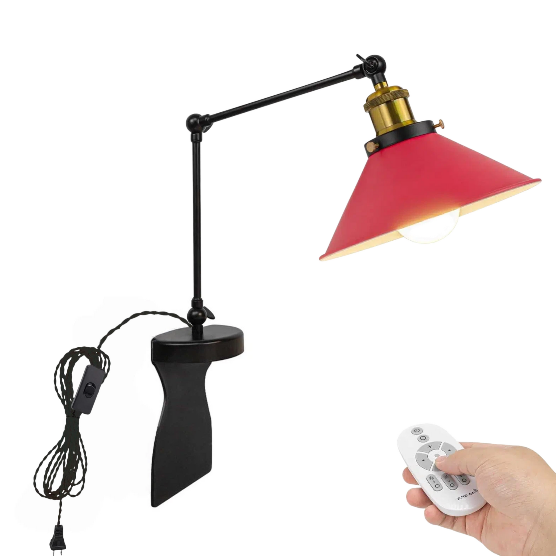 Kiven black headboard reading light, adjustable swing arm, dimmable LED, bedside lamp with remote control.