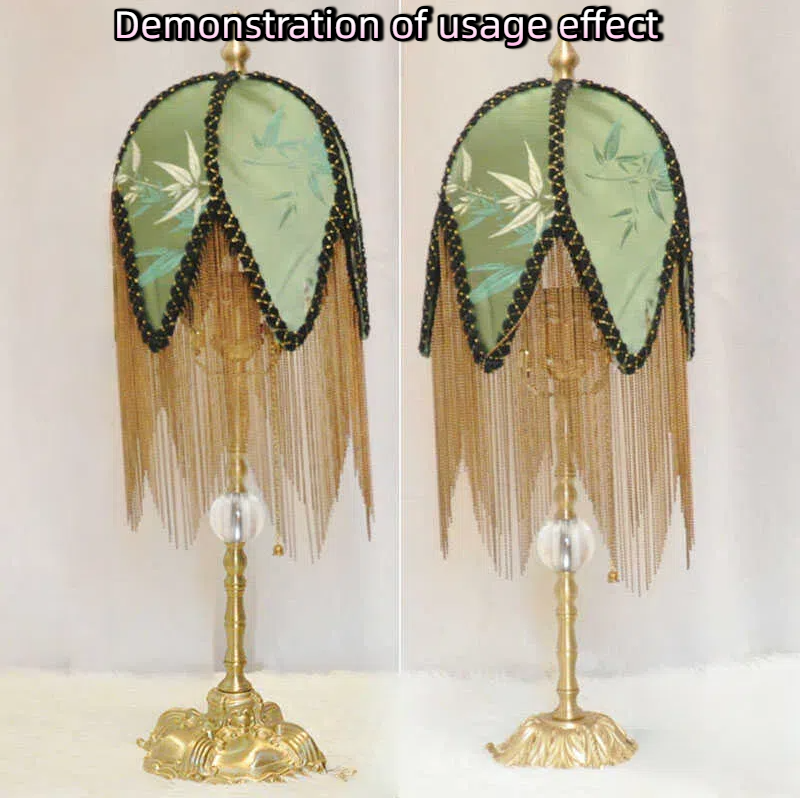 Vintage Brass Tassel Table Lamp Post: Retro Design with Lamp Head & Horn Frame, Dimmable Switch + Plug - in Power Cord