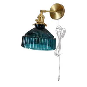 Kiven Nordic Creative Style Wall Sconces with 5.9Ft UL Plug-in Button Transparent Cord E26 Lamp Base Dark Green Lampshade Copper Base Wall Light Fixtures for Bedroom Dorm Hotel Bulb Not Included