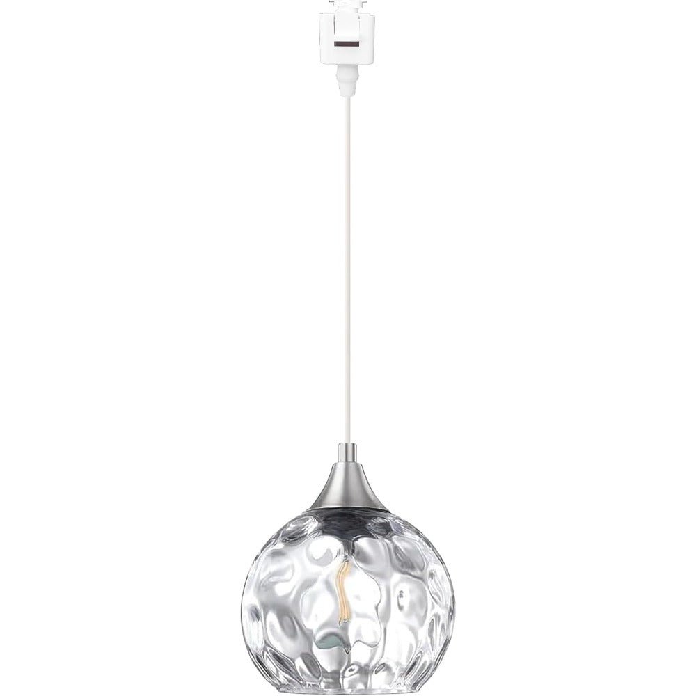 Modern glass globe track lighting pendant fixture with dimpled design, ideal for kitchen or hallway decor.
