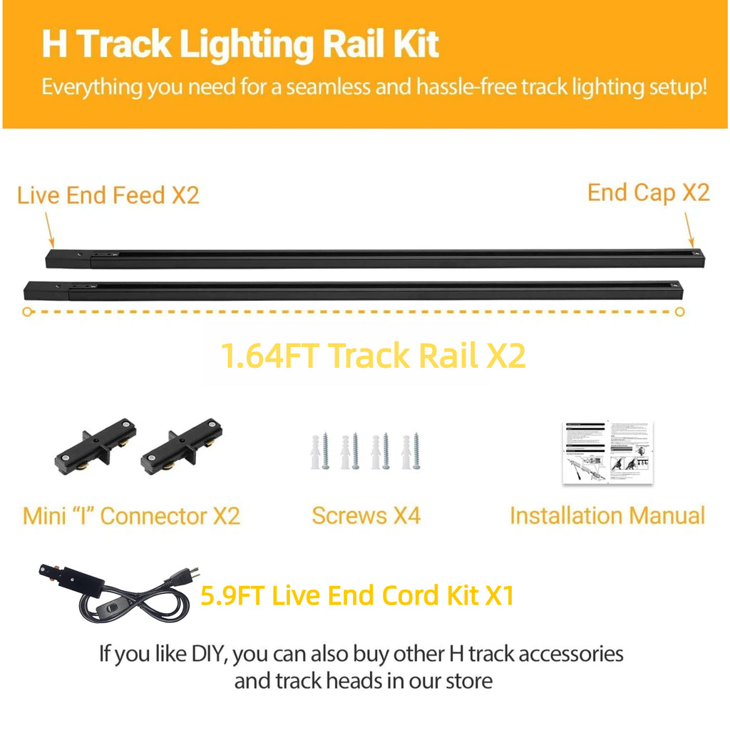 H-Type Track System Kit with Industrial Style Pendant Lights, Adjustable Wiring, and Accessories