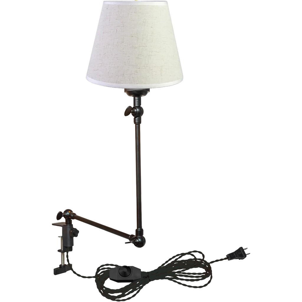 Kiven Plug-in Modern Clip-on Desk Lamp, 1-Light Modern Nightstand Lamp with Flexible Arm, White Drum Fabric Lampshade, 8.2FT Plug in Cord, Decorative Clamp Lamp for Office Home Bookshelf Bedside