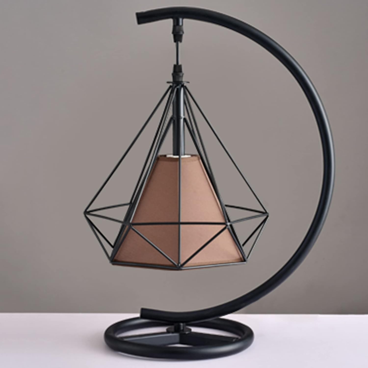Kiven Modern Plug in Table Lamp, Dimmable Desk Lamp with Brown Fabric Lampshade,Black Finish Nightstand Lamp Plug in with Timing Setting for Reading Living Room Office Studio