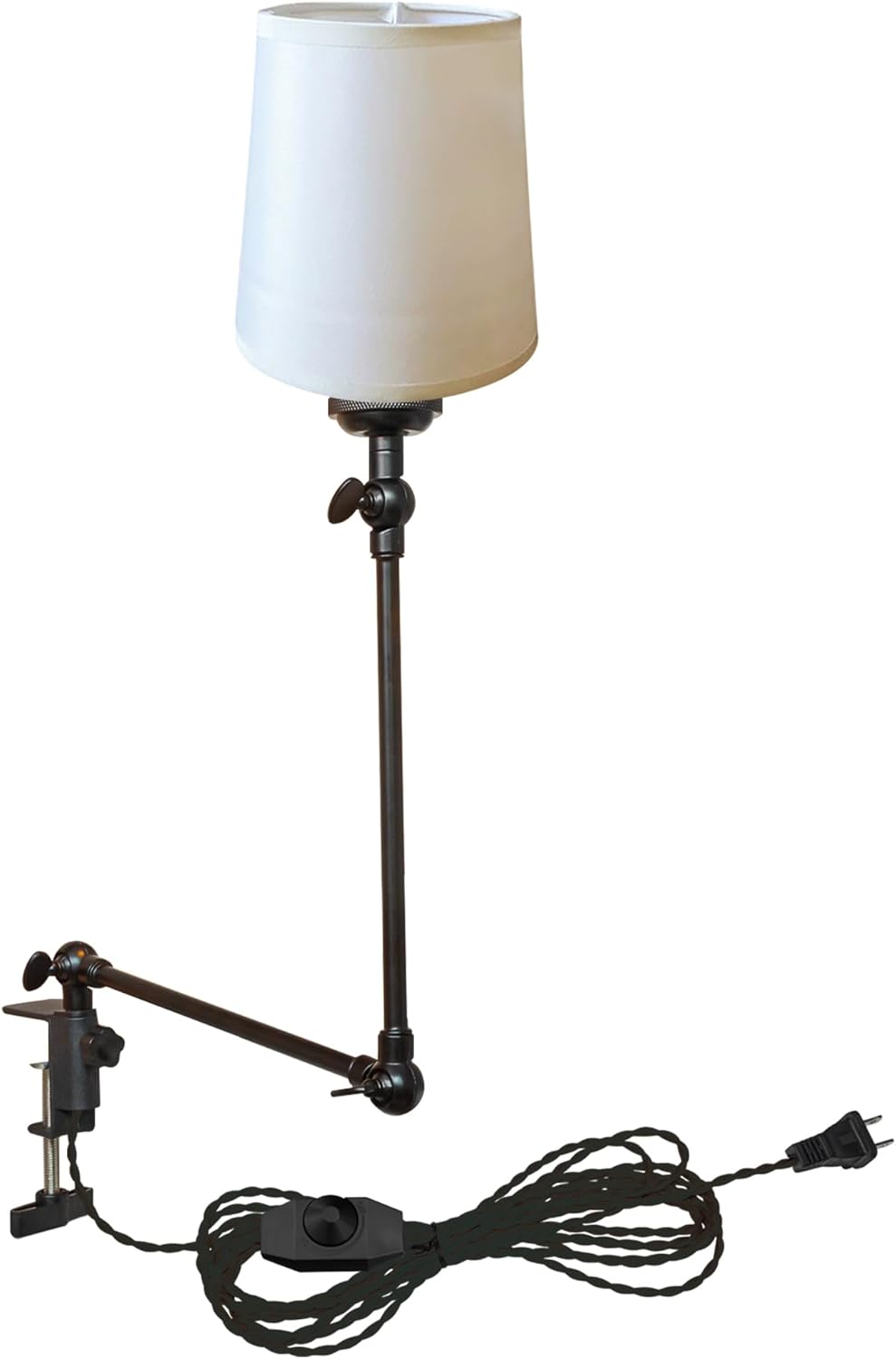 Kiven Plug-in Modern Clip-on Desk Lamp, 1-Light Nordic Nightstand Lamp with Flexible Arm, Orange Drum Fabric Lampshade, 8.2FT Plug in Cord, Decorative Clamp Lamp for Office Home Bookshelf Bedside