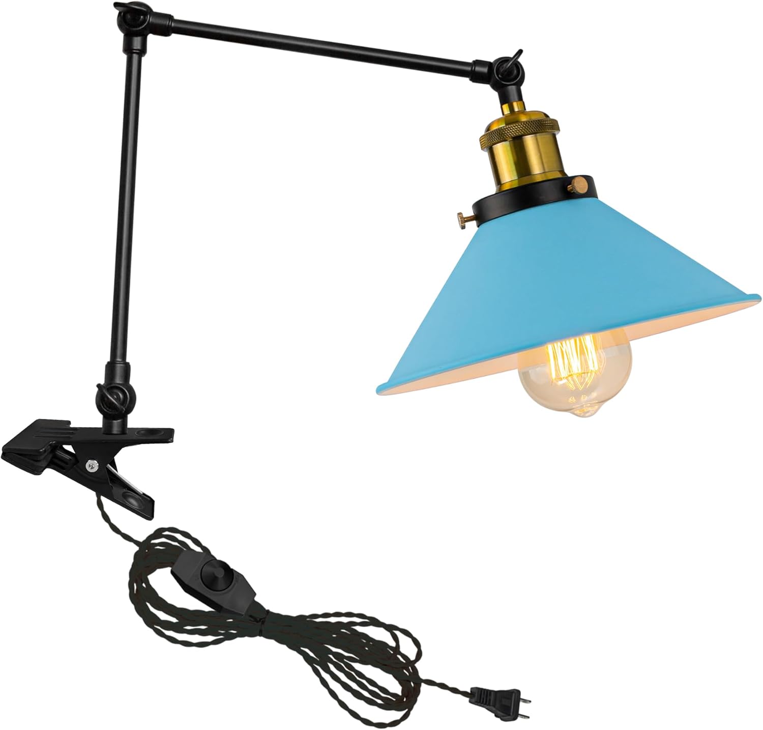 Kiven Plug-in Modern Clip-on Desk Lamp, 1-Light Nightstand Lamp with Flexible Arm, 8.2FT Plug in Cord, Decorative Clamp Lamp for Office Home Bookshelf Bedside Green Finish