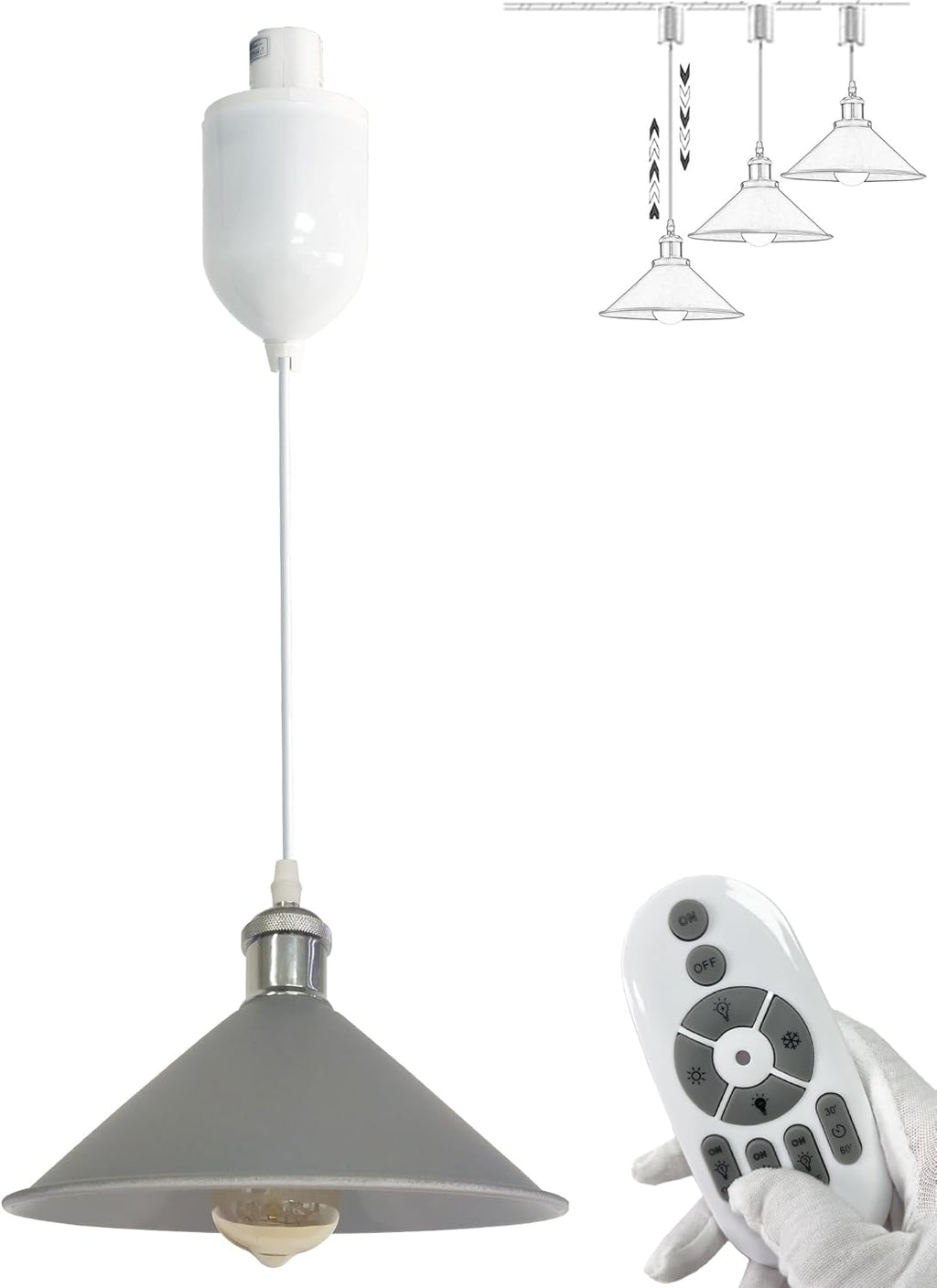 Dimmable H-Track Mount Pendant Light Adjustable Height Industrial Style Black Metal Instant on Auto Retract Track Mount Pendant Light Decorate for Kitchen Island Customizable (No bulbs & Track System)