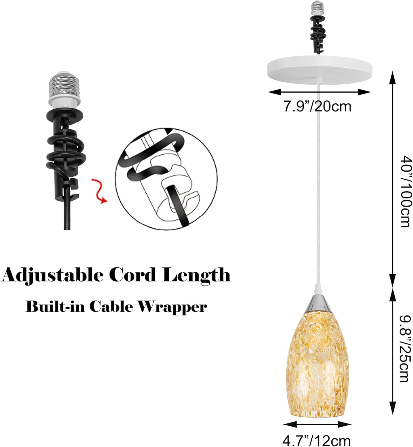 Kiven pendant light conversion kit with adjustable cord, ideal for farmhouse kitchen lighting, E26 adapter