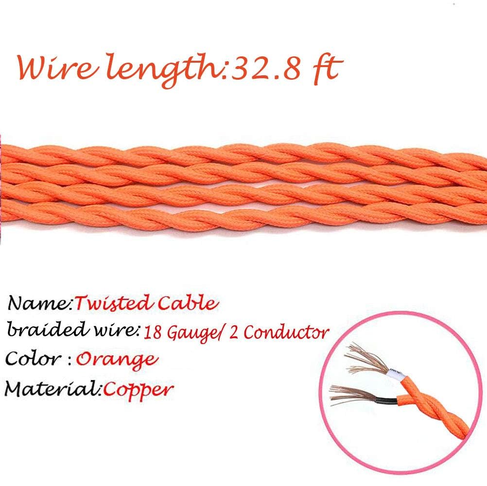 Kiven  2-core 2-wire extension cord, 10m twisted electrical cable, twisted textile - sheathed, twisted fabric power cable, 2 x 0.75 mm², orange(Customizable)