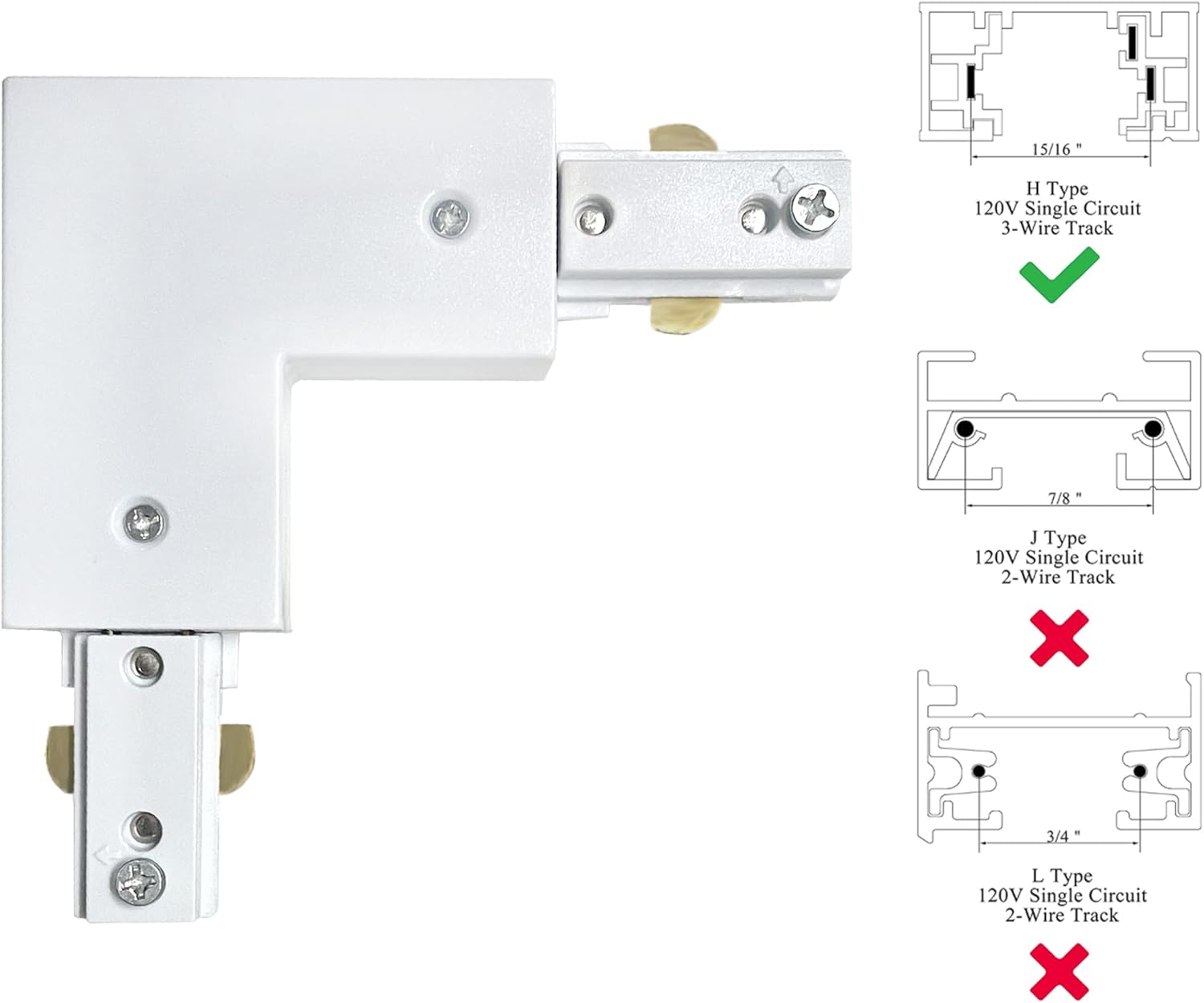 H Track Lighting Live End Cord Kit, 1PCS 4.9FT Track Live End Connector with Cord Plug for H Type Single Circuit 3-Wire-1 Track Lighting System, White